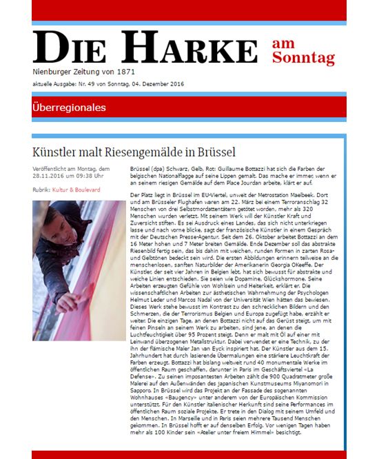 Article about the artist Guillaume Bottazzi on the German newspaper Die Harke