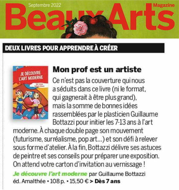 Beaux Arts Magazine, Guillaume Bottazzi, septembre 2022