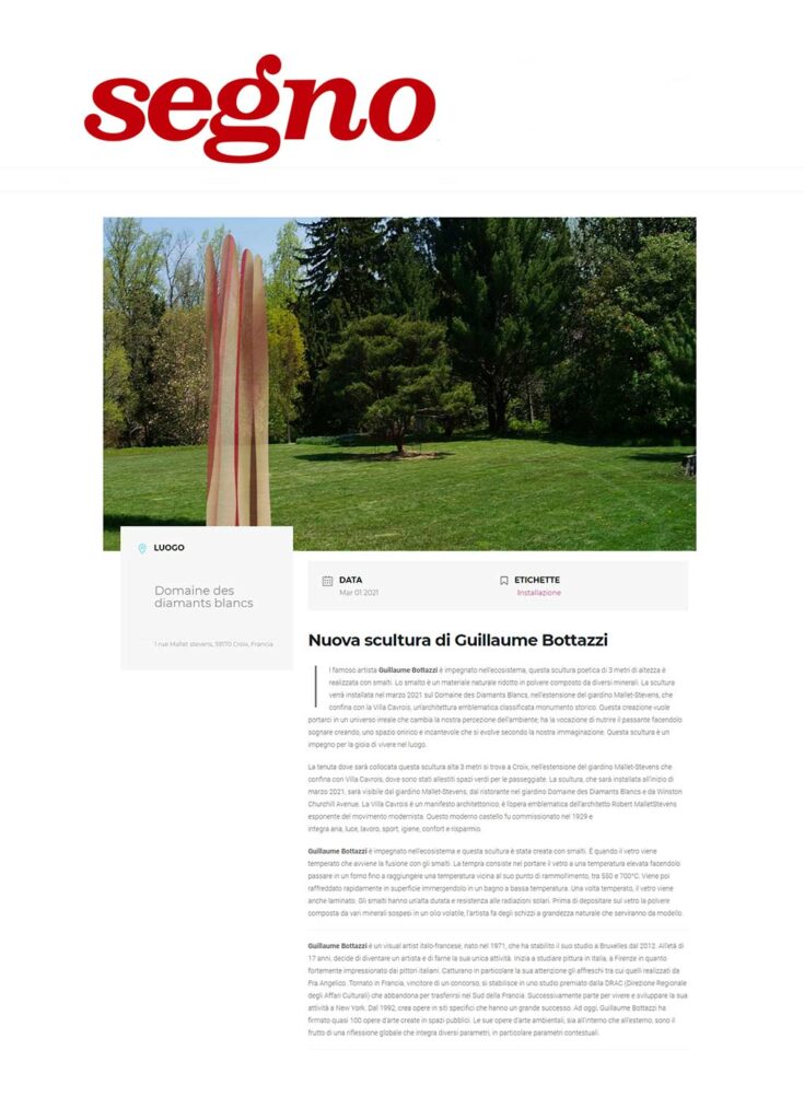 Article au sujet de Guillaume Bottazzi sur le magazine d'art italien Segno