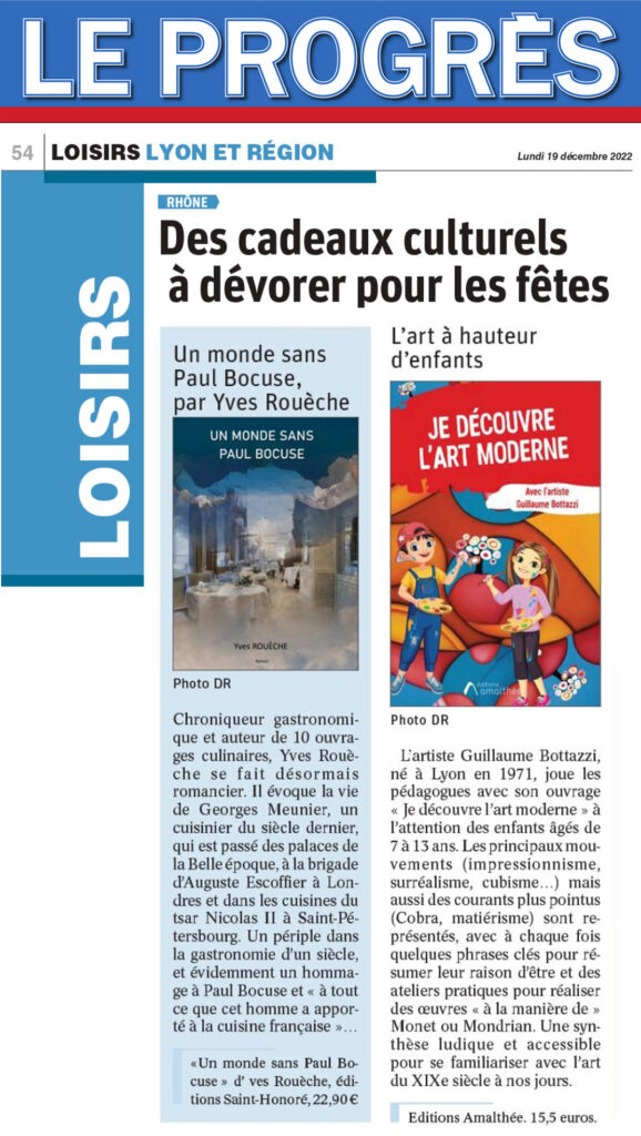 Article au sujet du livre 'Je découvre l'art moderne avec l'artiste Guillaume Bottazzi' sur Le Progrès.