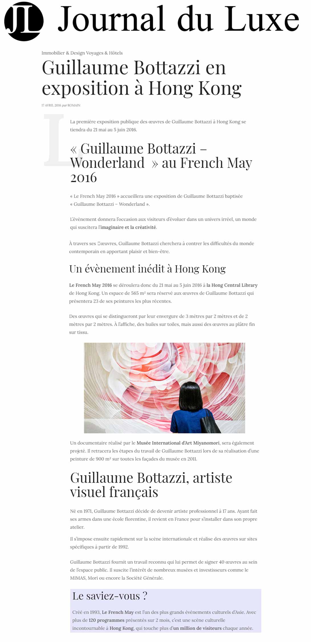 Journal du Luxe – France, Guillaume Bottazzi à Hong Kong