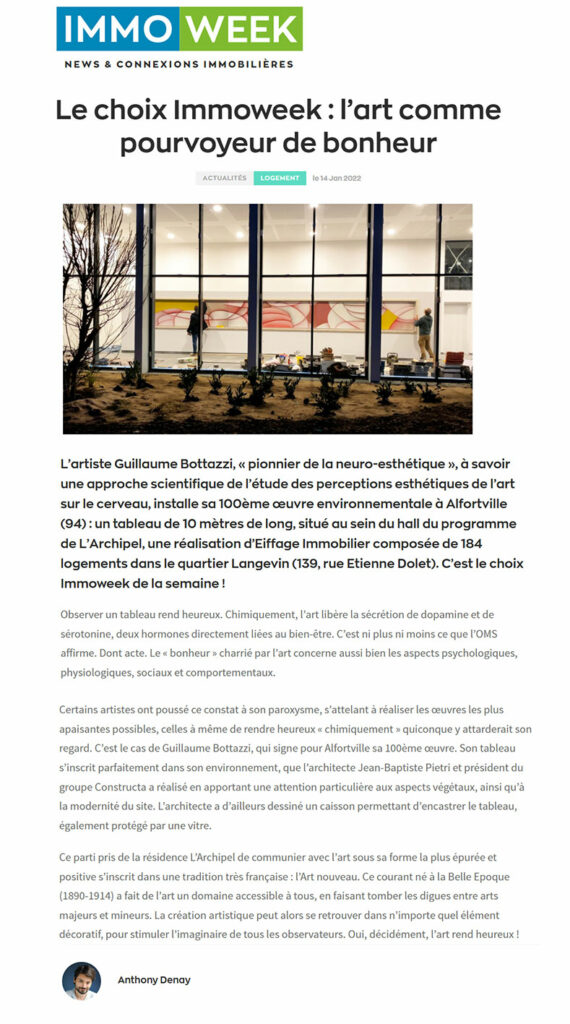 Article au sujet de l'artiste Guillaume Bottazzi et de sa nouvelle oeuvre monumentale : 'L'art comme pourvoyeur de bonheur'.