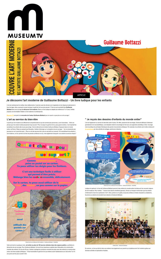 Article au sujet du livre 'Je découvre l'art moderne avec l'artiste Guillaume Bottazzi' sur Museum TV