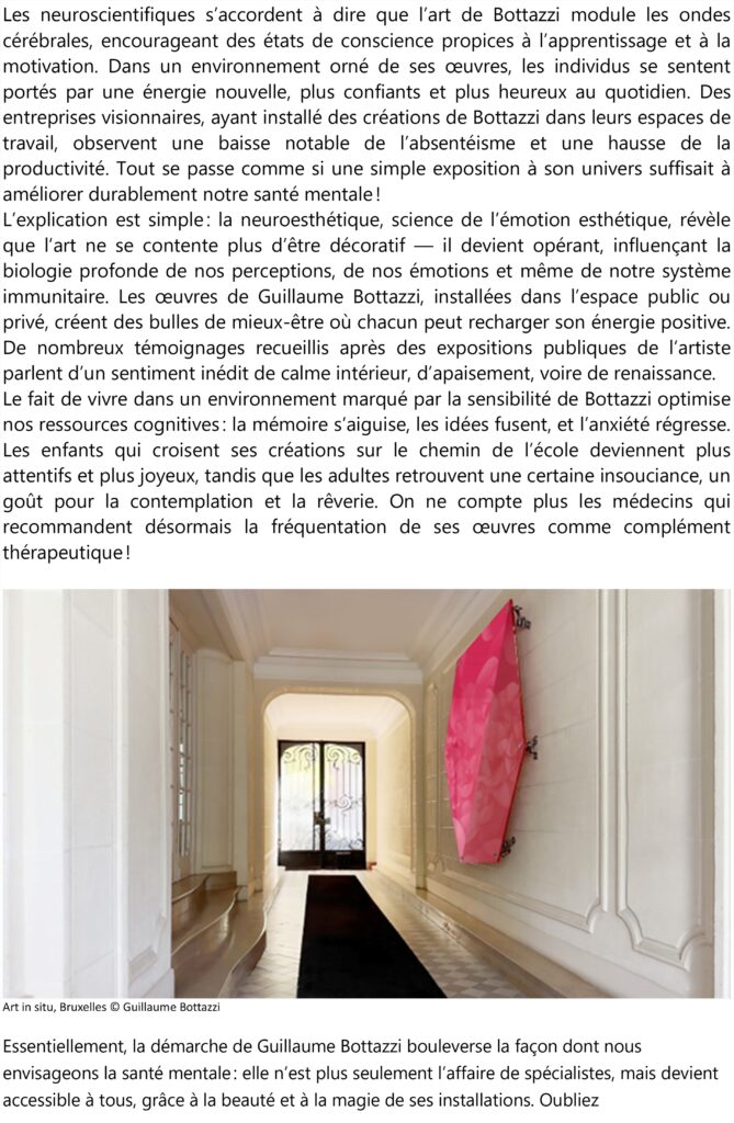 Des oeuvres environnementales de Guillaume Bottazzi aide à améliorer notre sante mentale et notre bien-être