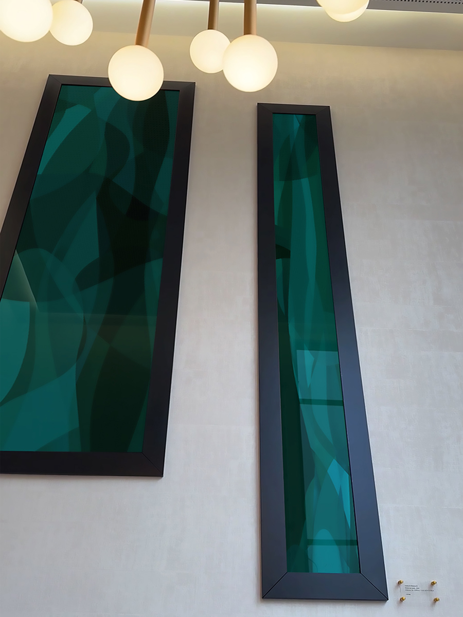 Guillaume Bottazzi, oeuvres in situ, émaux sur verre, Grand Paris