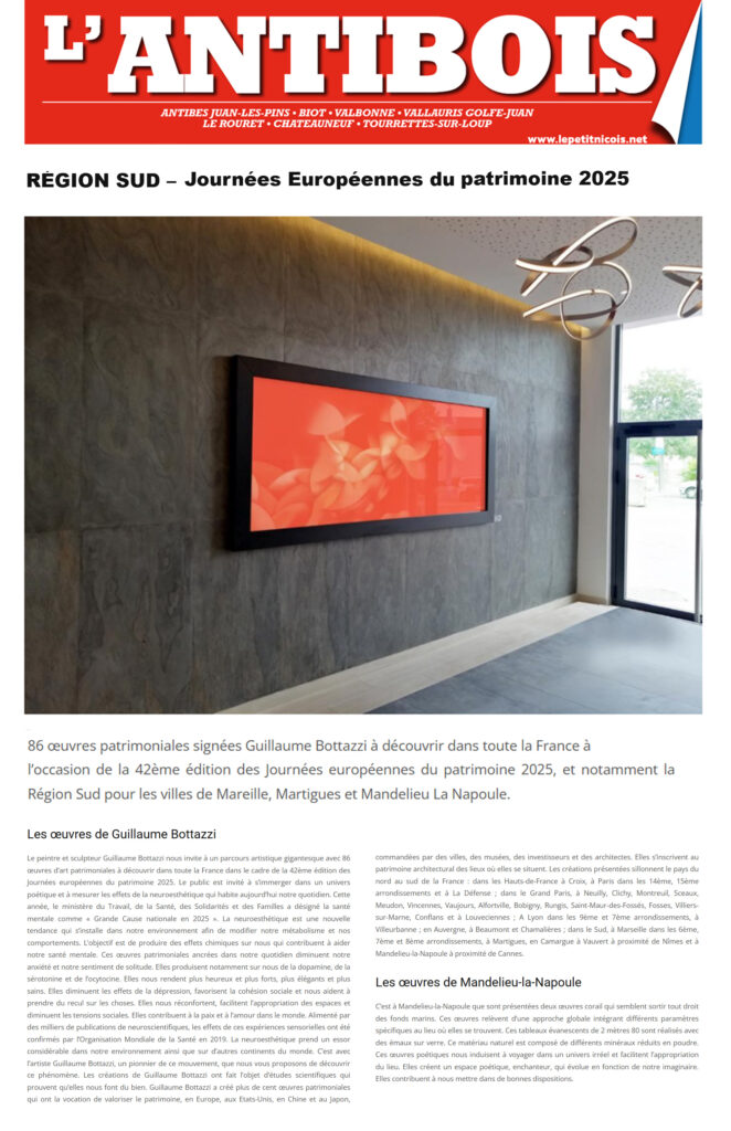 l'antiblois est le journal d'antibe qui presente les 86 oeuvres patrimoniales de guillaume bottazzi dont deux sont à mandelieu