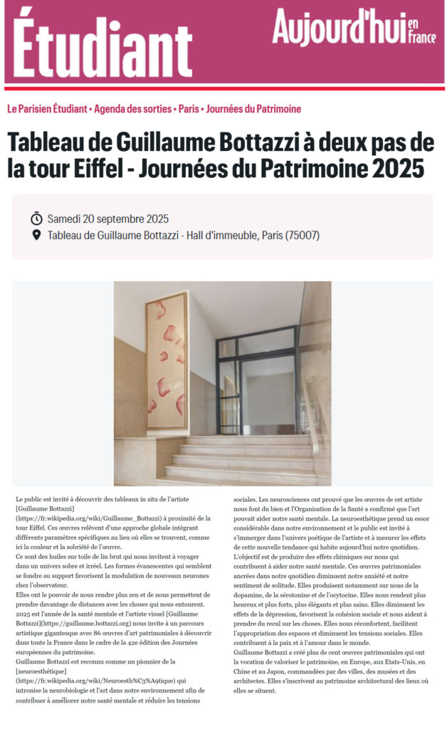 Le Parisien Etudiant "86 œuvres Patrimoniales de Guillaume Bottazzi aux Journées du Patrimoine 2025"