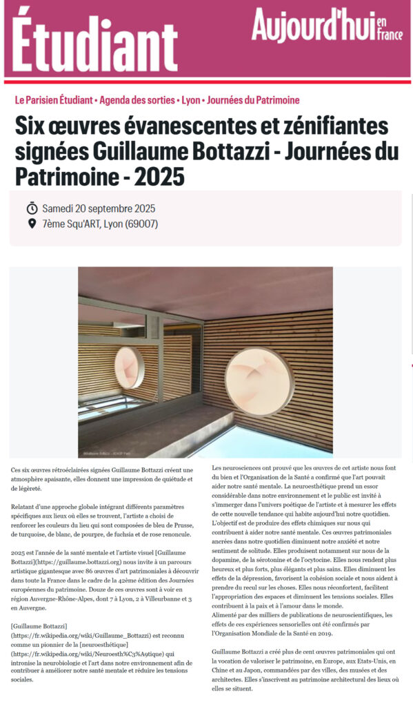 Le Parisien Etudiant “86 Heritage Works by Guillaume Bottazzi at Heritage Days 2025”