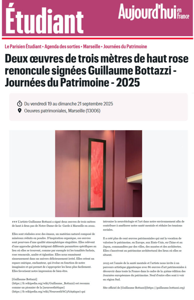 Le Parisien Etudiant “86 Heritage Works by Guillaume Bottazzi at Heritage Days 2025”