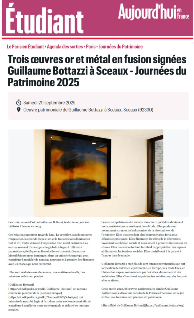 Le Parisien Etudiant “86 Heritage Works by Guillaume Bottazzi at Heritage Days 2025”