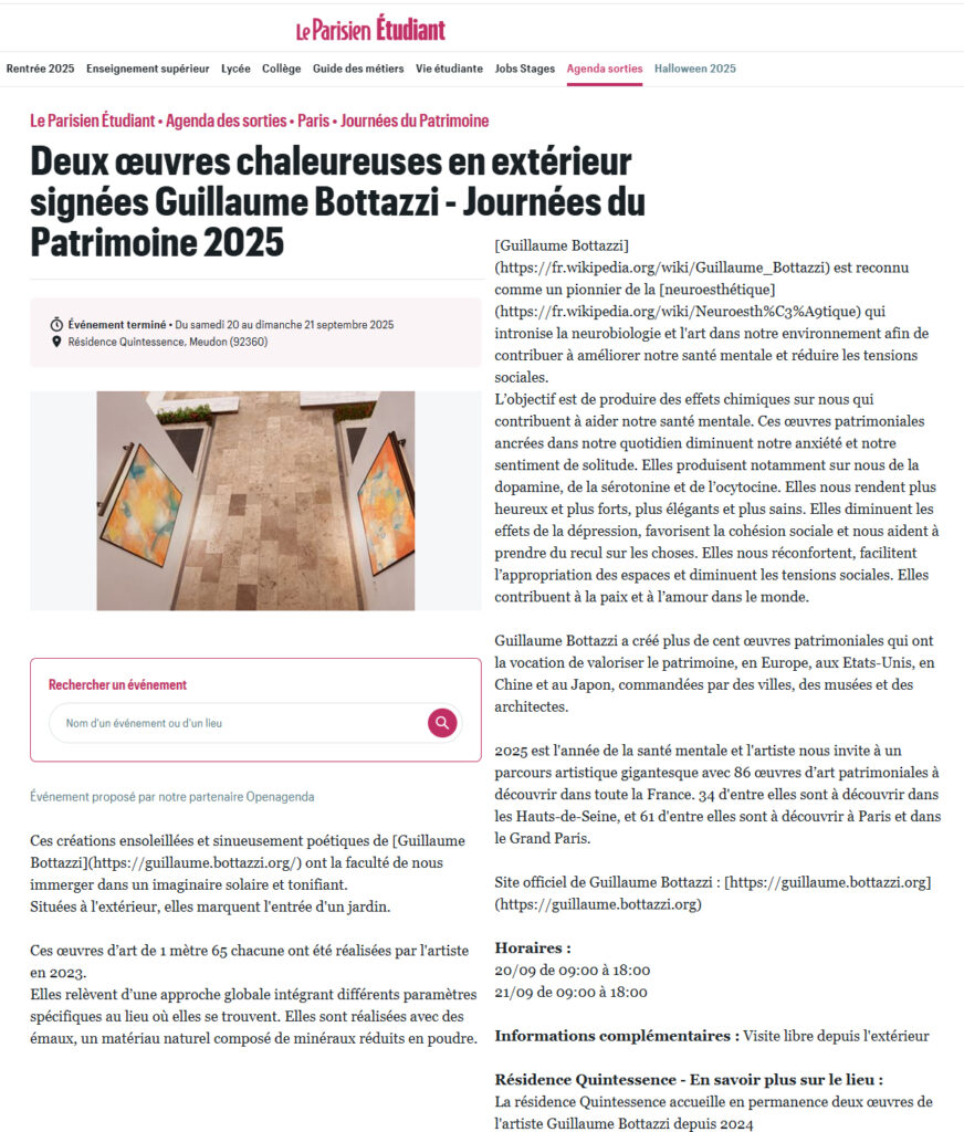 Le Parisien Etudiant “Two welcoming outdoor works by Guillaume Bottazzi”