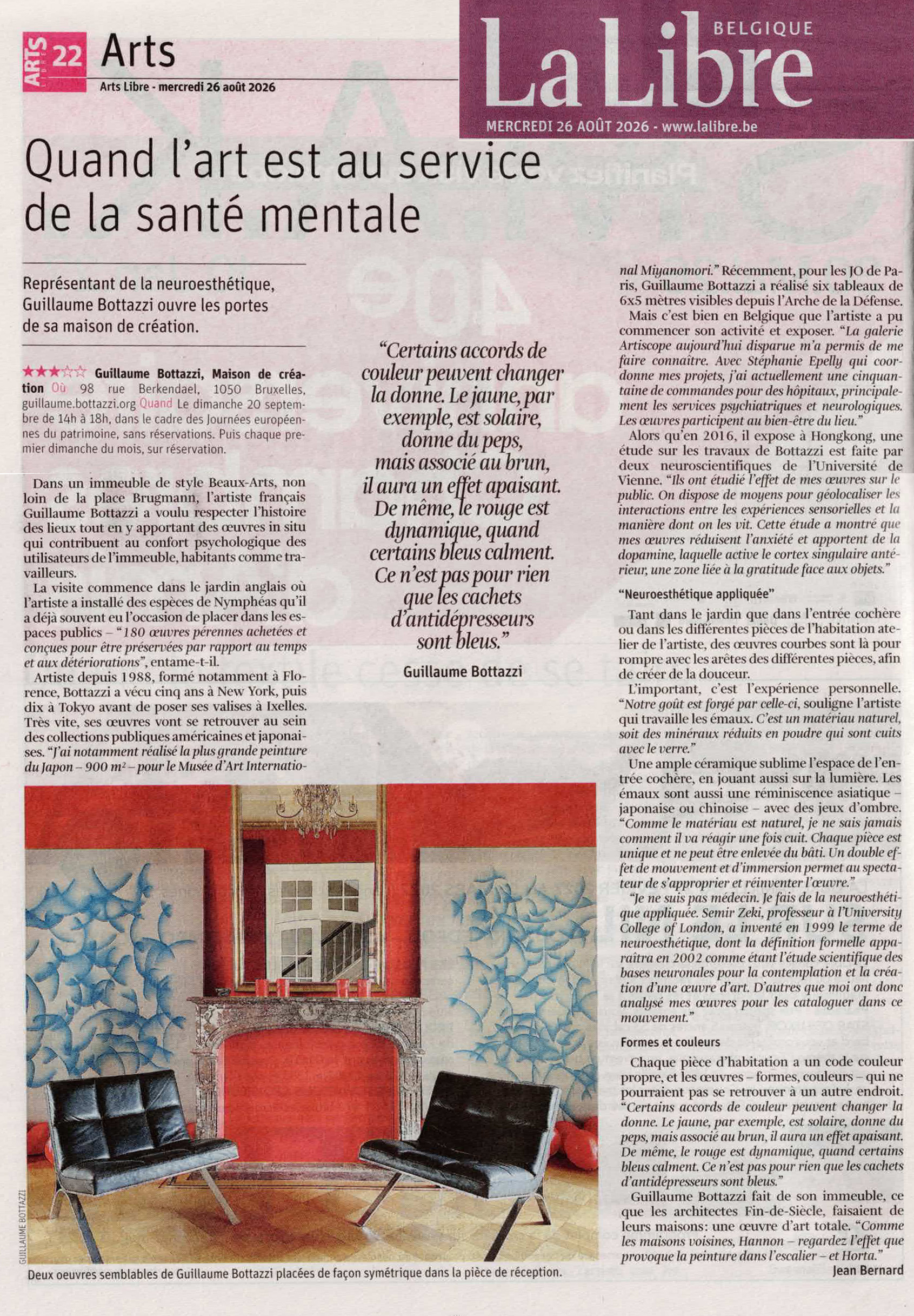 Article au sujet de Guillaume Bottazzi sur La Libre Belgique - Quand l'art est au service de la santé mentale