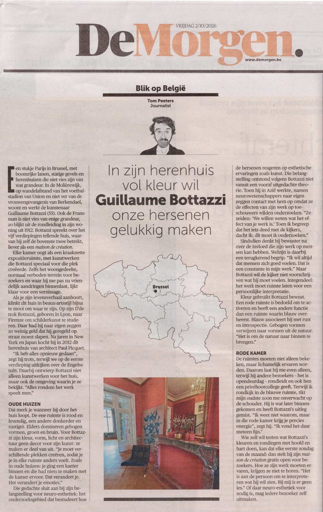 De Morgen. “Een blik op België, BrusselDit door Guillaume Bottazzi ontworpen huis wil ons brein prikkelen.”
vandaag in de kiosk – 2 octobre 2026

